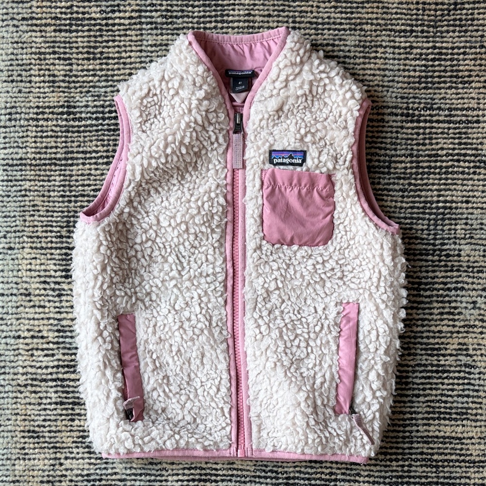 Patagonia Fleece Vest in Cream and Pink